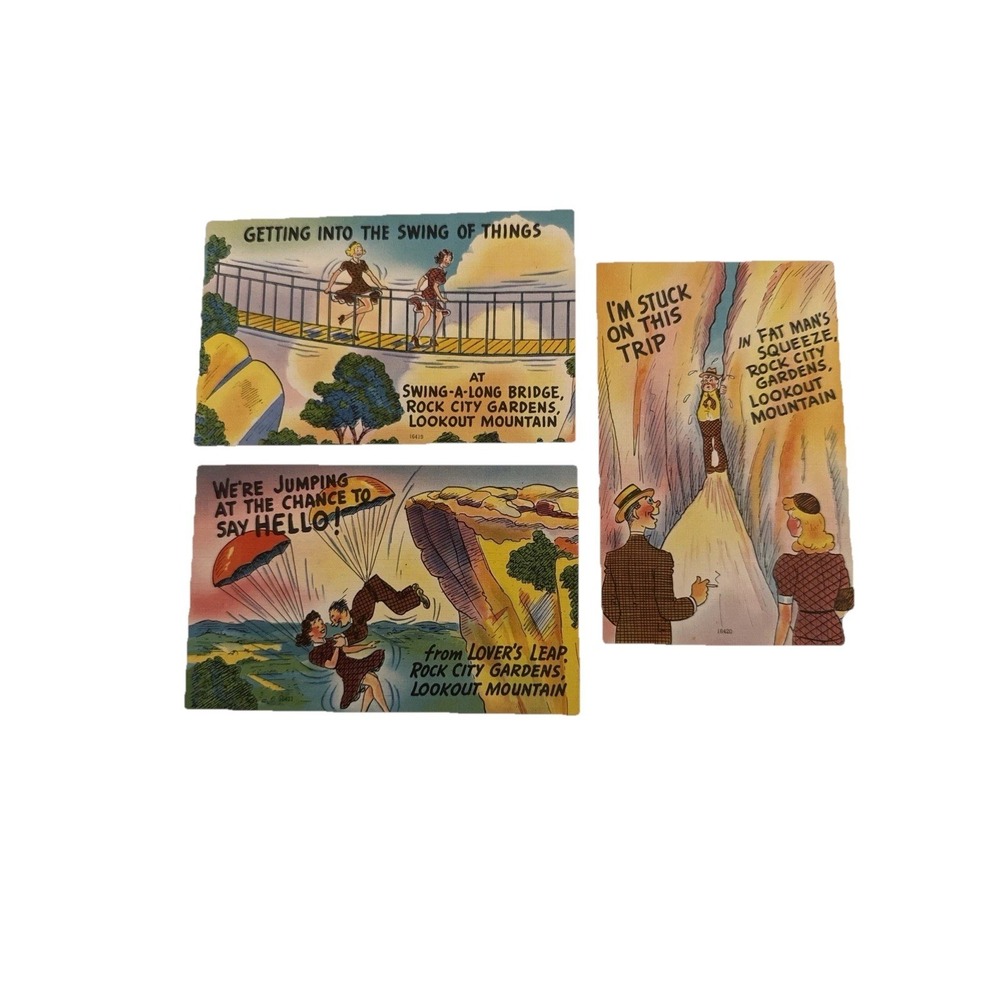 Rock City Gardens Postcard Lot of 3 Lookout Mountain TN‎ Linen Era NOS 1950s VTG